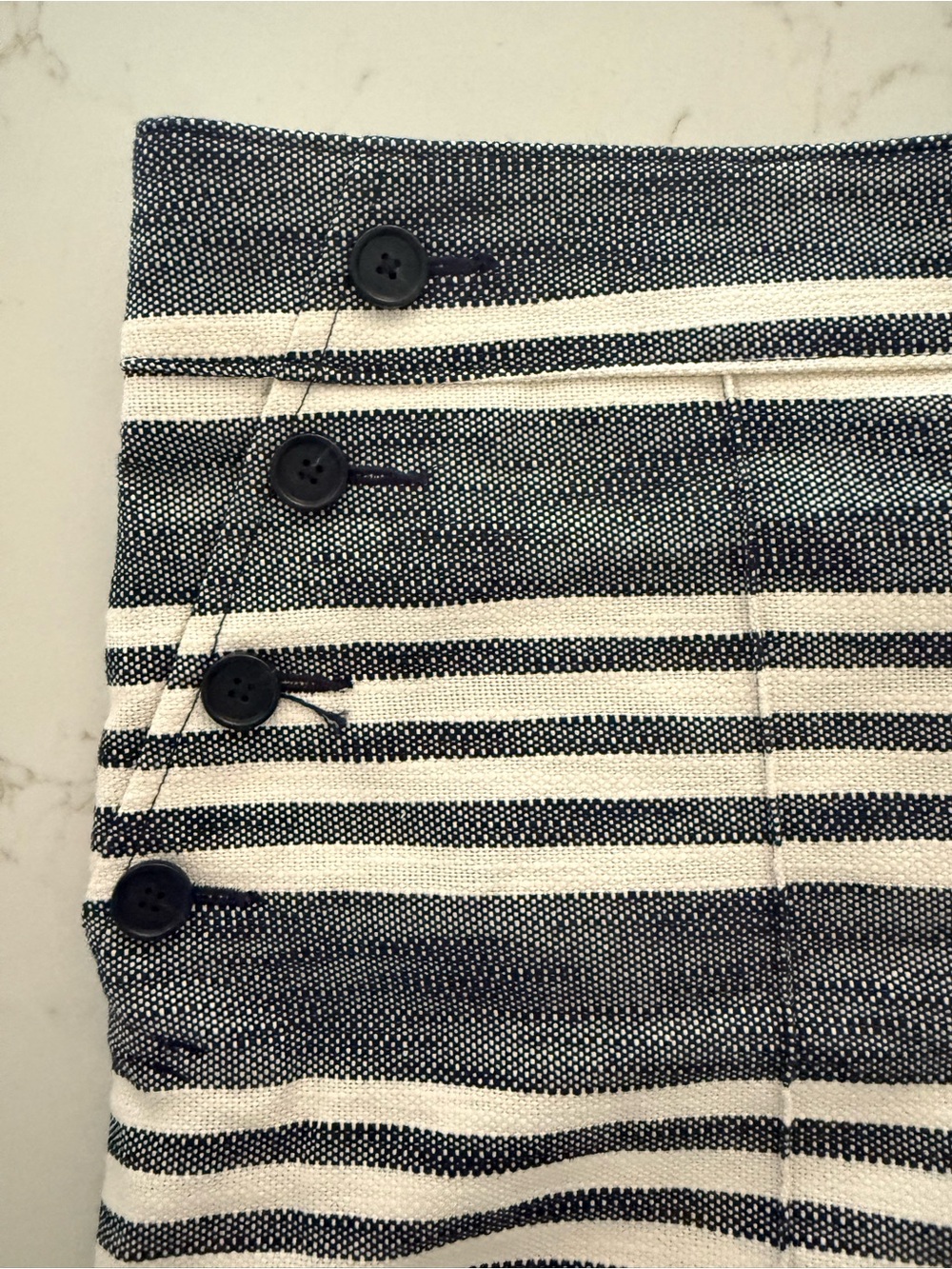 LOFT Navy and White Striped Cotton Blend Shorts - Picture 3 of 8